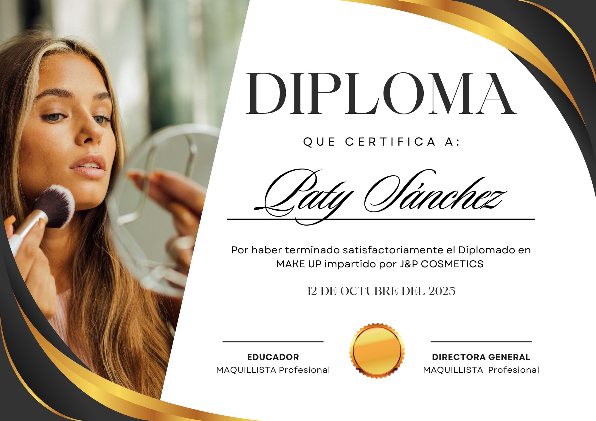 Certificado Diploma de Belleza Moderno Negro y Dorado
